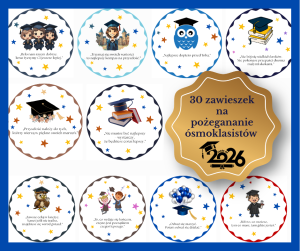 Pożegnanie klasy 8 – zawieszki z cytatami (30 wzorów) - Bileciki do upominków szkolnych